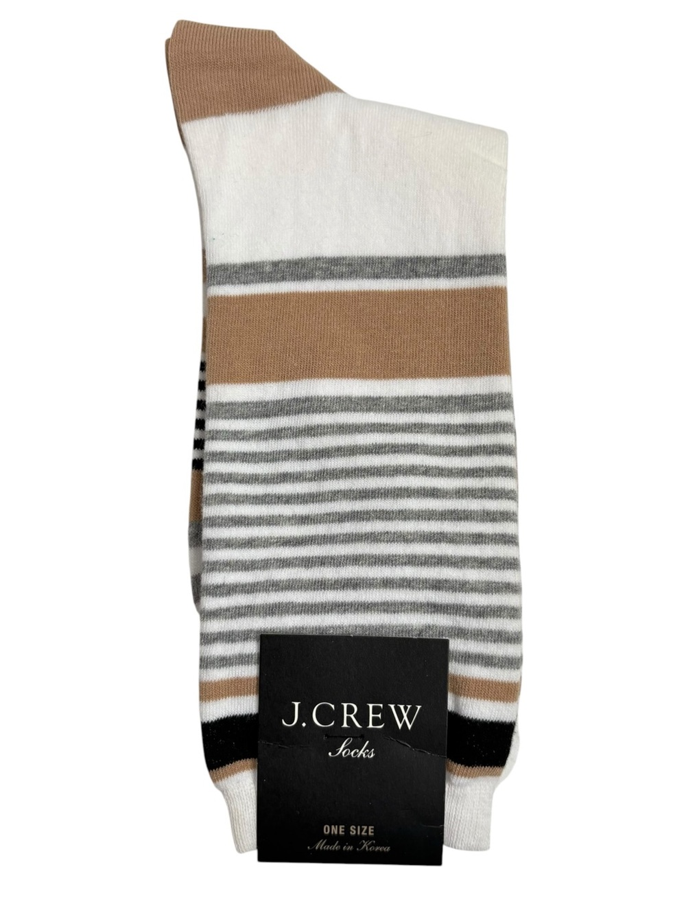 J. Crew Stripe Crew Socks in White, Gray & Tan NWT
